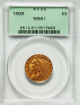 Picture of 1909 $5 Indian Head Half Eagle MS61