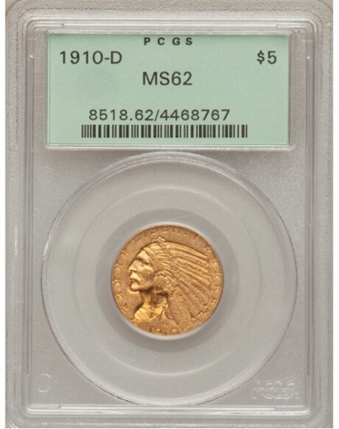 Picture of 1910D $5 Indian Head Half Eagle MS62