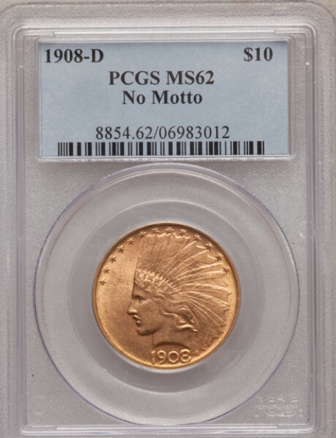 Picture of 1908DNM $10 Indian Head Eagle MS62