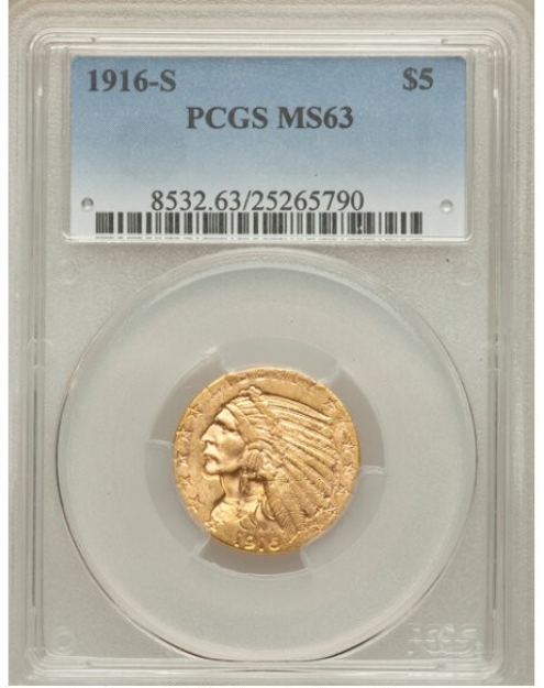 Picture of 1916S $5 Indian Head Half Eagle MS63