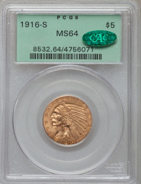 Picture of 1916S $5 Indian Head Half Eagle MS64