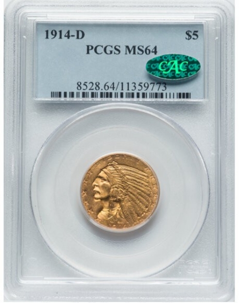 Picture of 1914D $5 Indian Head Half Eagle MS64