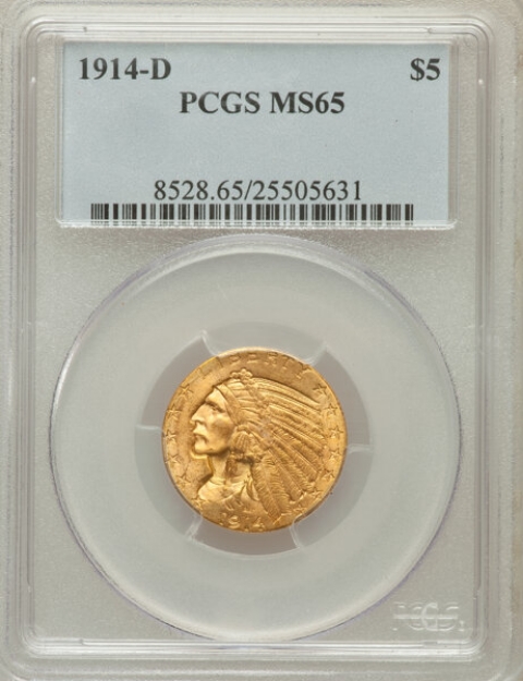 Picture of 1914D $5 Indian Head Half Eagle MS65