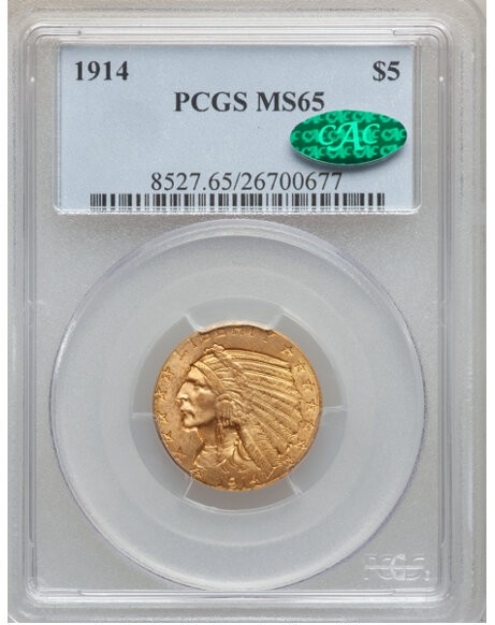 Picture of 1914 $5 Indian Head Half Eagle MS65