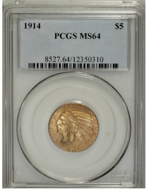 Picture of 1914 $5 Indian Head Half Eagle MS64