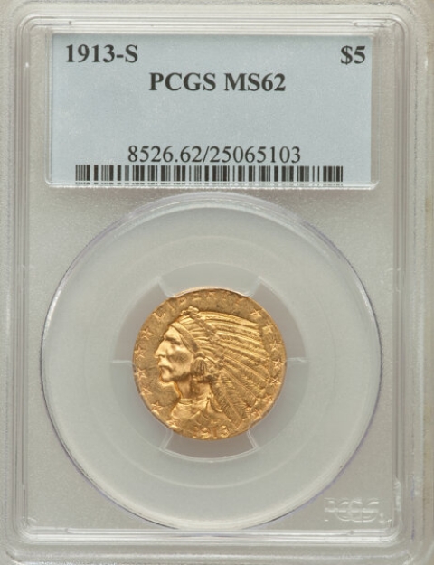 Picture of 1913S $5 Indian Head Half Eagle MS62