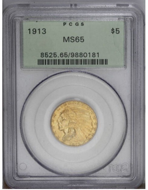 Picture of 1913 $5 Indian Head Half Eagle MS65
