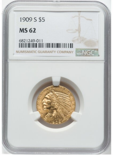 Picture of 1909S $5 Indian Head Half Eagle MS62